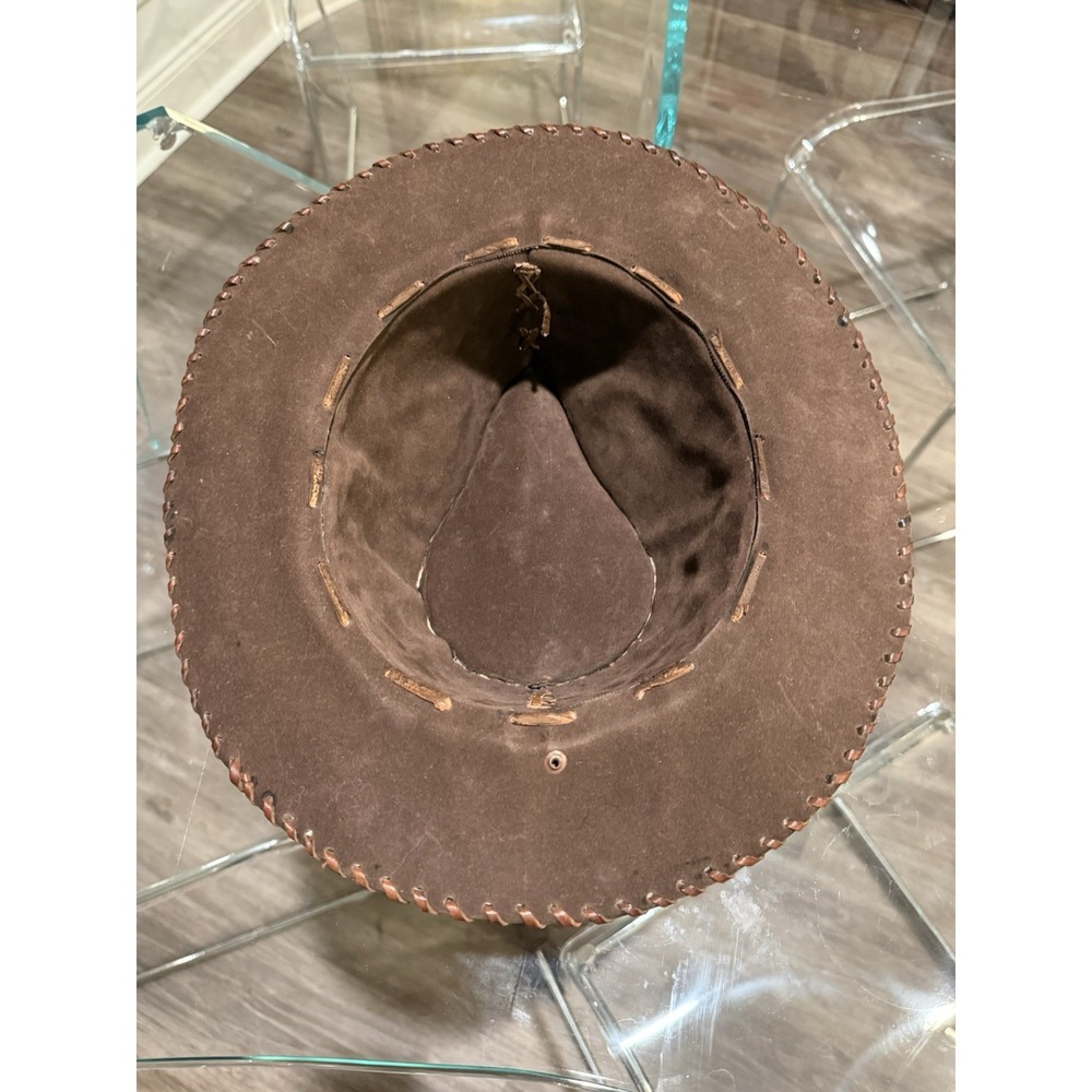 Handmade Leather Western Hat Boho Festival Kilim Patchwork 22.5in - Picture 4 of 7